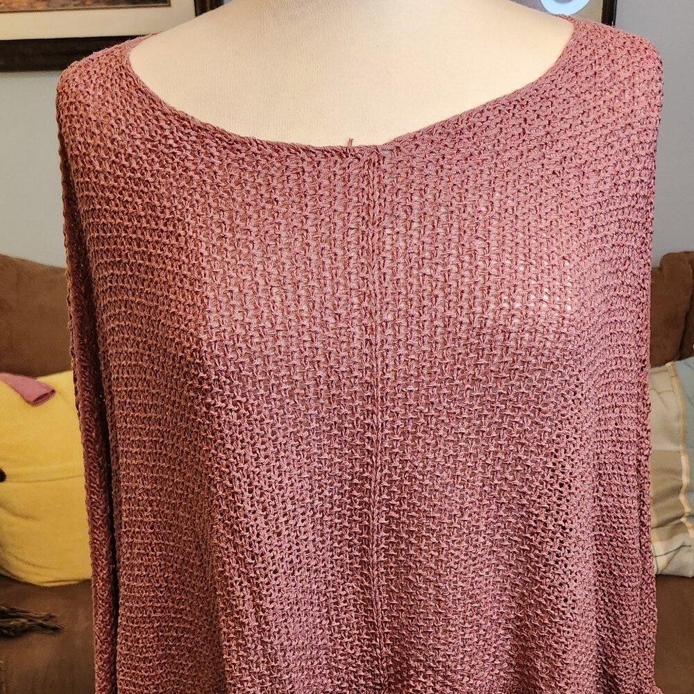 Petal Dew Round Neck Light Knit Sweater - Oversized Large Spice